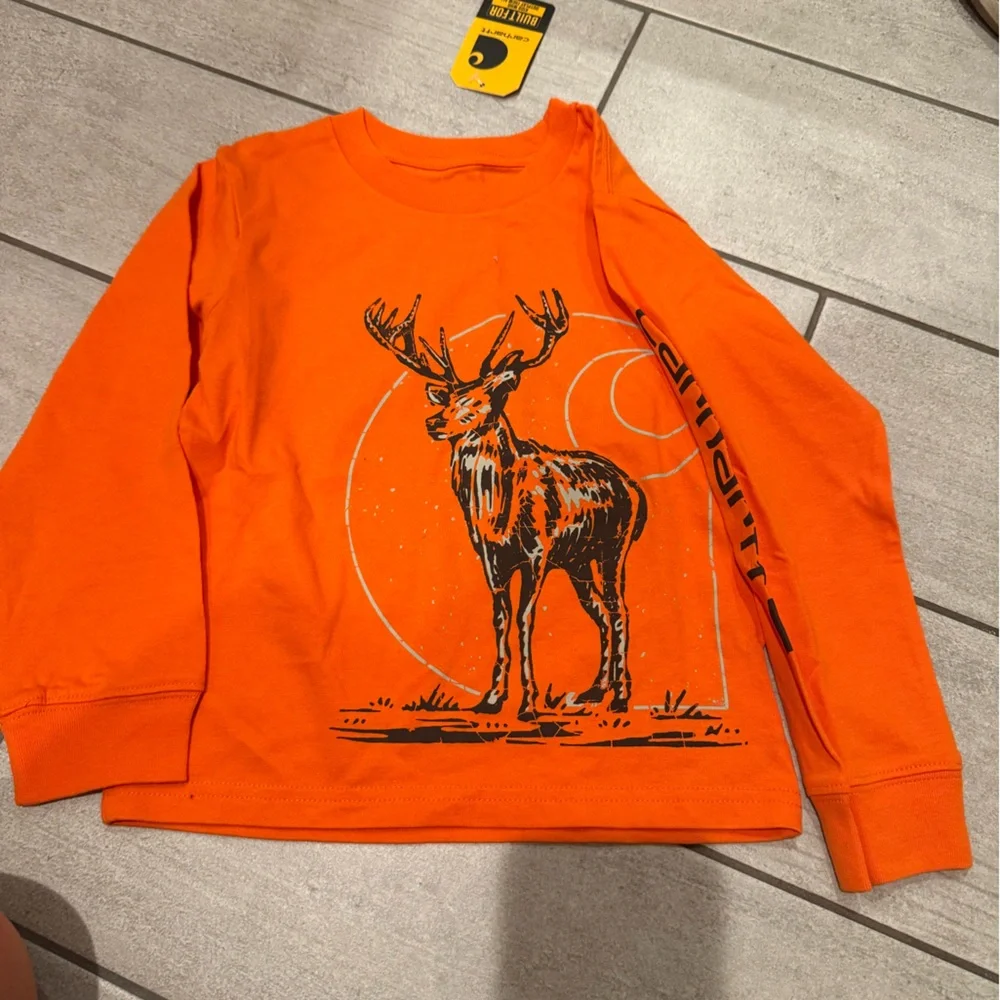Carhartt Orange Crewneck Shirt with Black Deer Graphic
